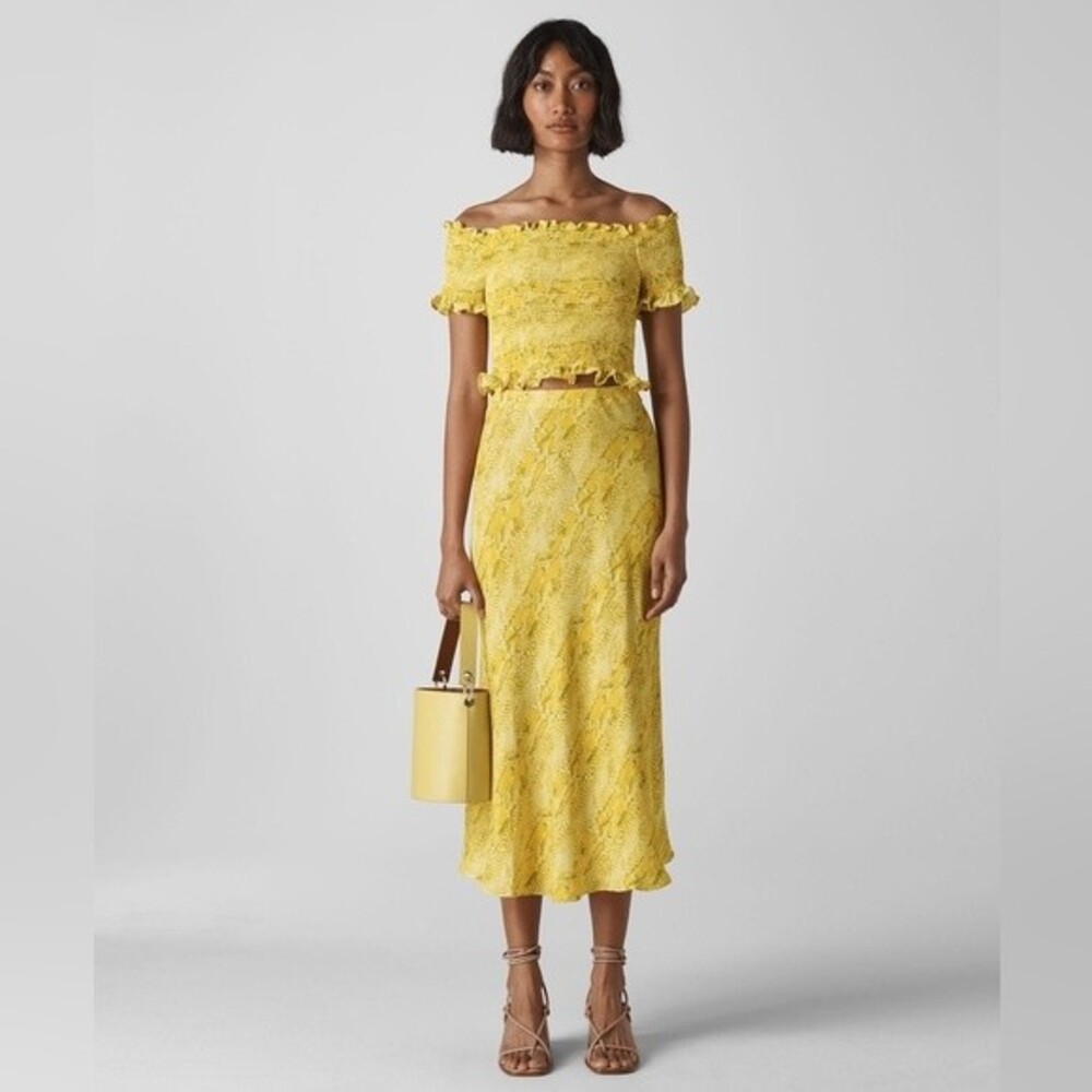 Whistles Python Snake Print Bias Cut Midi Skirt in Yellow Multi 6 NWOT